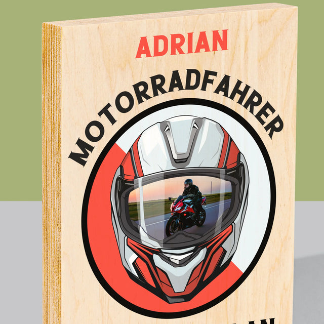 Zdjęcie I Podpis: Motocyklista Od Urodzenia - Wydruk Na Drewnie | DE