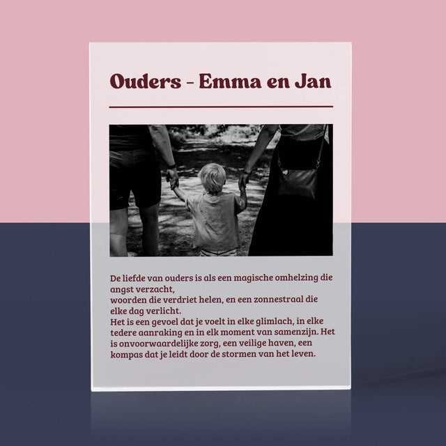 Foto En Handtekening: Liefde Van Ouders - Acryl Blok