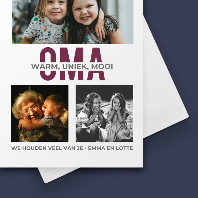 Fotocollage: Kenmerken Oma - Wenskaart