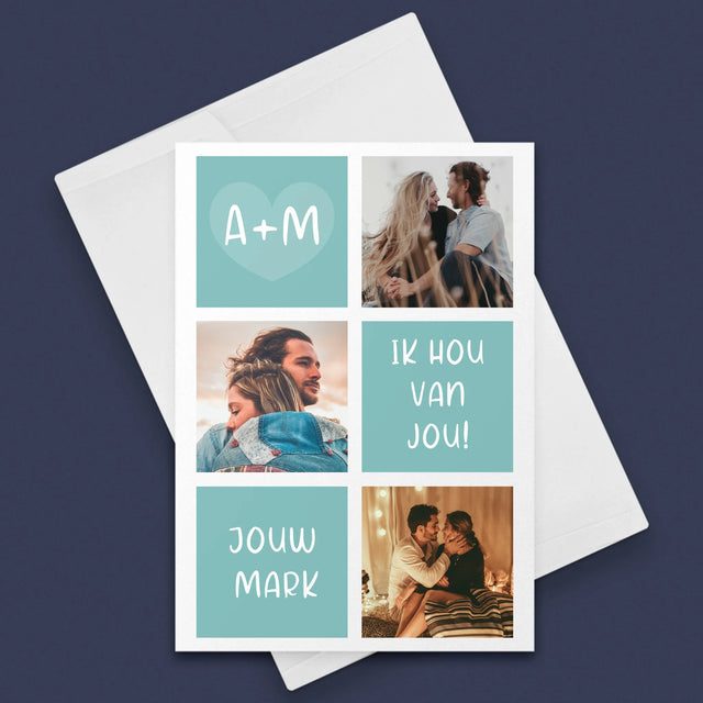 Fotocollage: Initialen Ik Hou Van Jou - Wenskaart