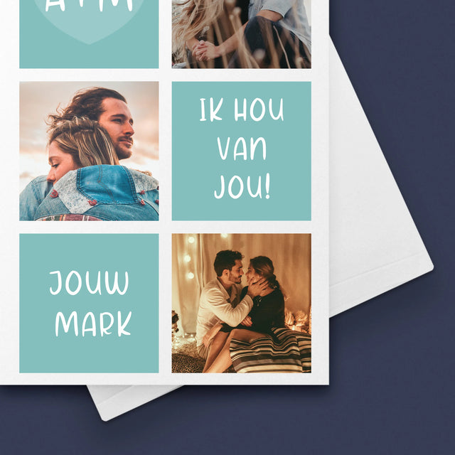 Fotocollage: Initialen Ik Hou Van Jou - Wenskaart