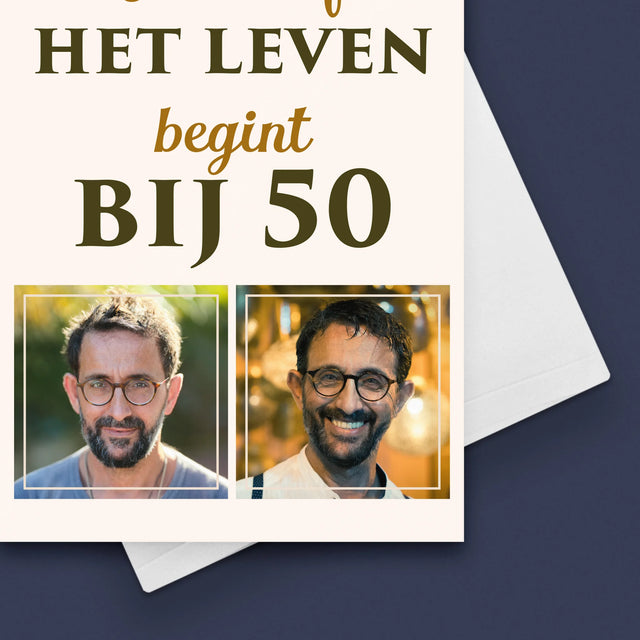 Fotocollage: Het Leven Begint Bij 50 - Wenskaart