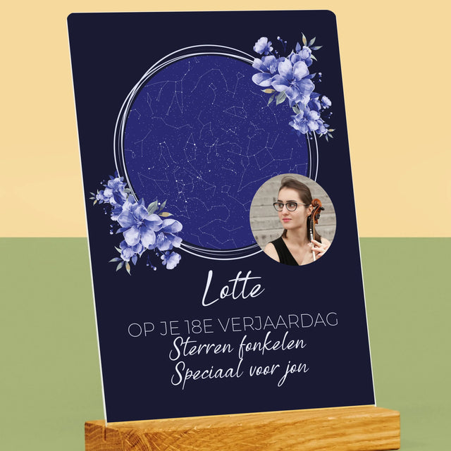 Starrenkaart: Sterrenkaart: Sterren Fonkelen Op Jouw Verjaardag - Afdruk Op Acrylglas (Verticaal)