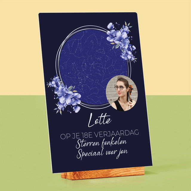 Starrenkaart: Sterrenkaart: Sterren Fonkelen Op Jouw Verjaardag - Afdruk Op Acrylglas (Verticaal)