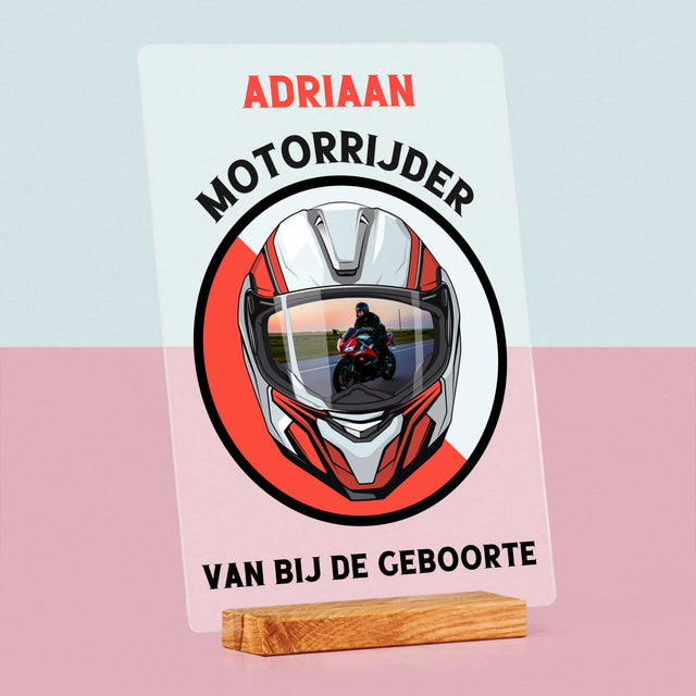 Foto En Handtekening: Motorrijder Van Bij De Geboorte - Afdruk Op Acrylglas (Verticaal)