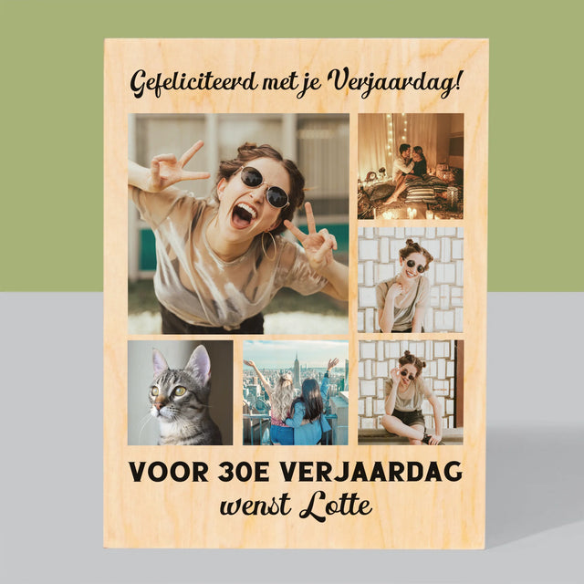 Fotocollage: Fotocollage Verjaardag - Afdruk Op Hout (Verticaal)