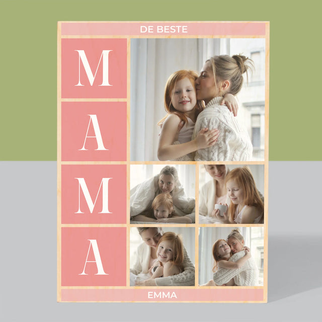 Fotocollage: Collage De Beste Mama - Afdruk Op Hout (Verticaal)