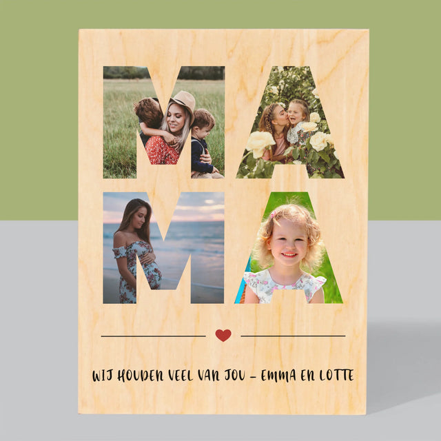 Woord Van Foto'S: Mama - Afdruk Op Hout (Verticaal)