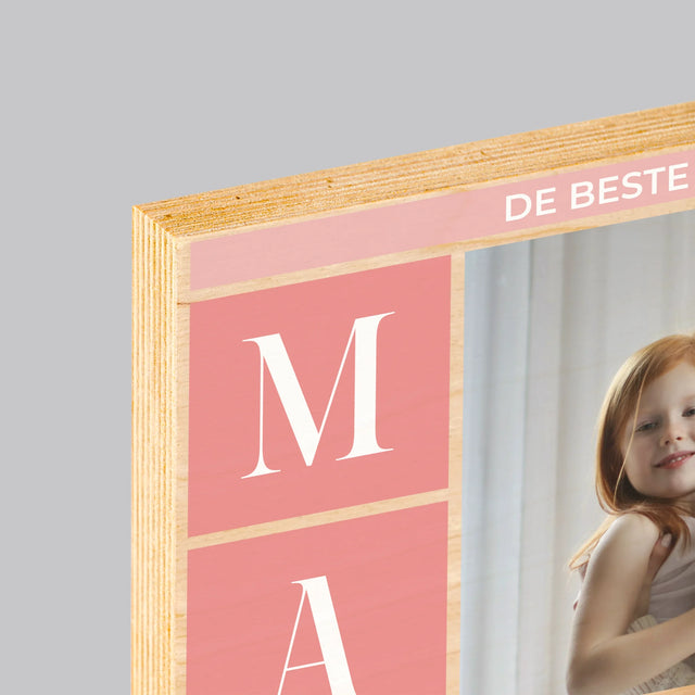 Fotocollage: Collage De Beste Mama - Afdruk Op Hout (Verticaal)