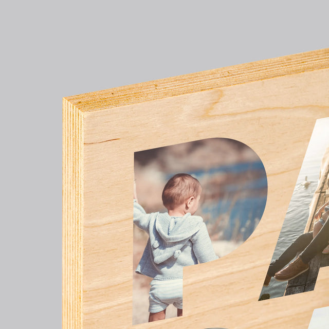 Woord Van Foto'S: Papa  - Afdruk Op Hout (Verticaal)