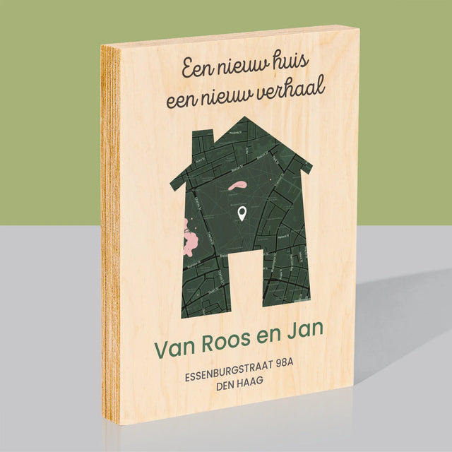 Stadsplastadsplattegrond: Stadskaart:  Nieuw Huis - Afdruk Op Hout (Verticaal)