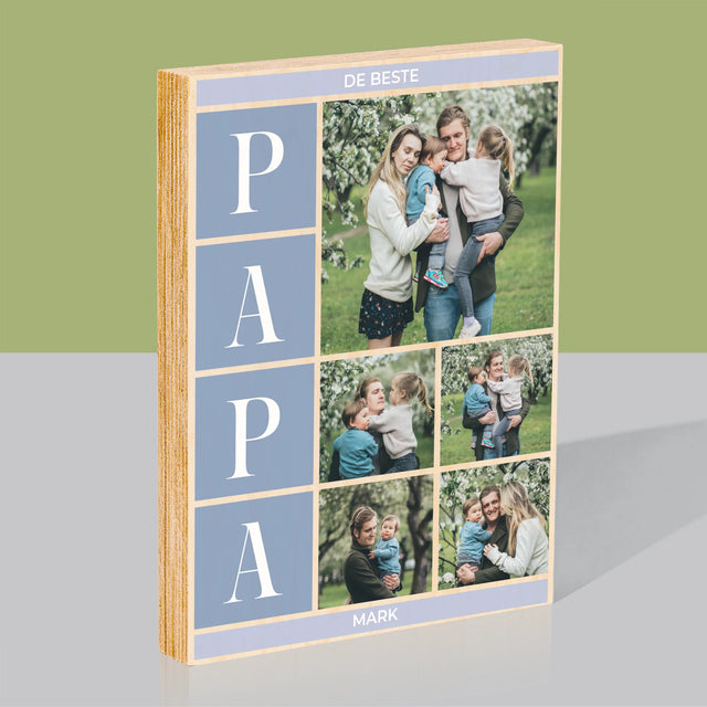 Fotocollage: Collage, De Beste Papa - Afdruk Op Hout (Verticaal)