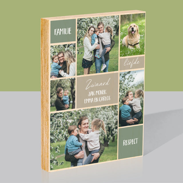 Fotocollage: Collage Familie - Afdruk Op Hout (Verticaal)