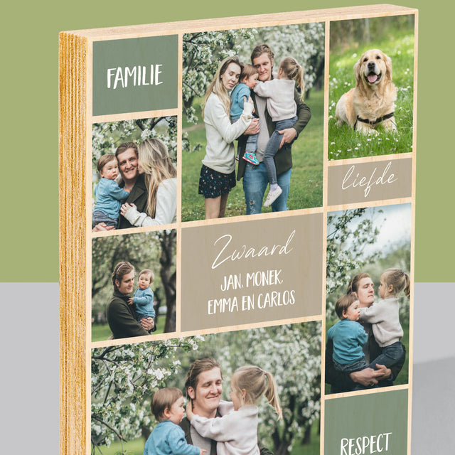 Fotocollage: Collage Familie - Afdruk Op Hout (Verticaal)