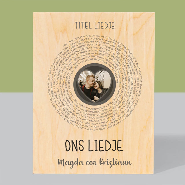 Foto En Handtekening: Ons Liedje Met Tekst - Afdruk Op Hout (Verticaal)