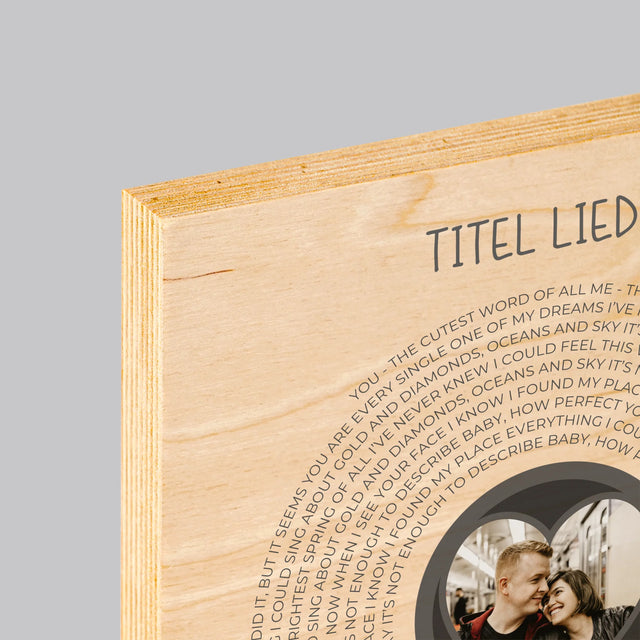 Foto En Handtekening: Ons Liedje Met Tekst - Afdruk Op Hout (Verticaal)