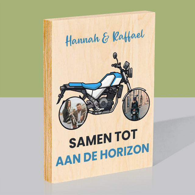 Fotocollage: Samen Tot Aan De Horizon - Afdruk Op Hout (Verticaal)