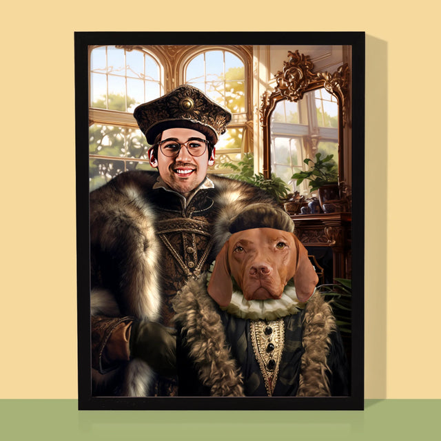 Koninklijk Portret: Adel Met Huisdier - Afdruk Met Frame 30X40 (Verticaal)