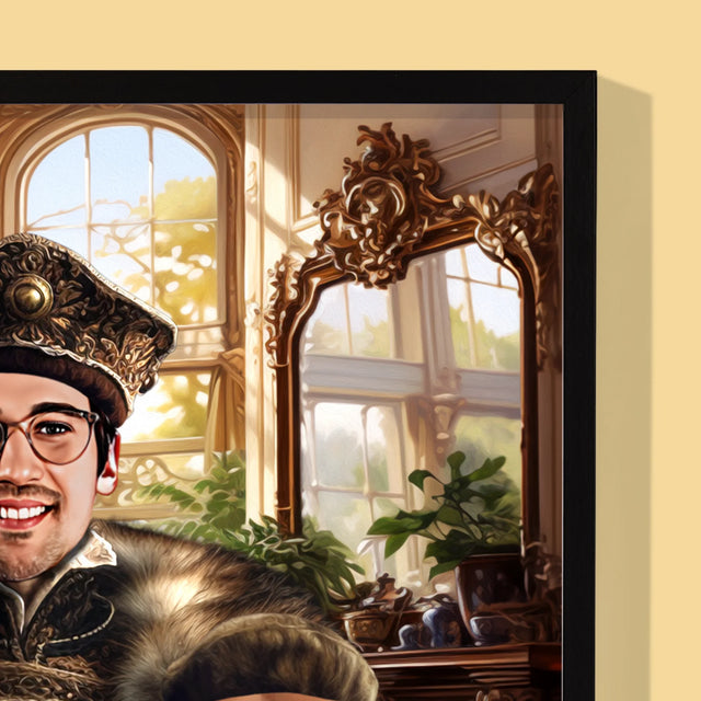 Koninklijk Portret: Adel Met Huisdier - Afdruk Met Frame 30X40 (Verticaal)