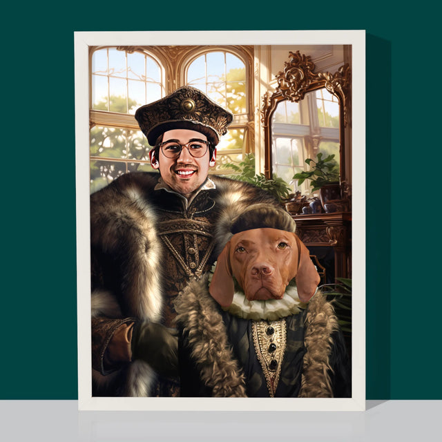 Koninklijk Portret: Adel Met Huisdier - Afdruk Met Frame 30X40 (Verticaal)