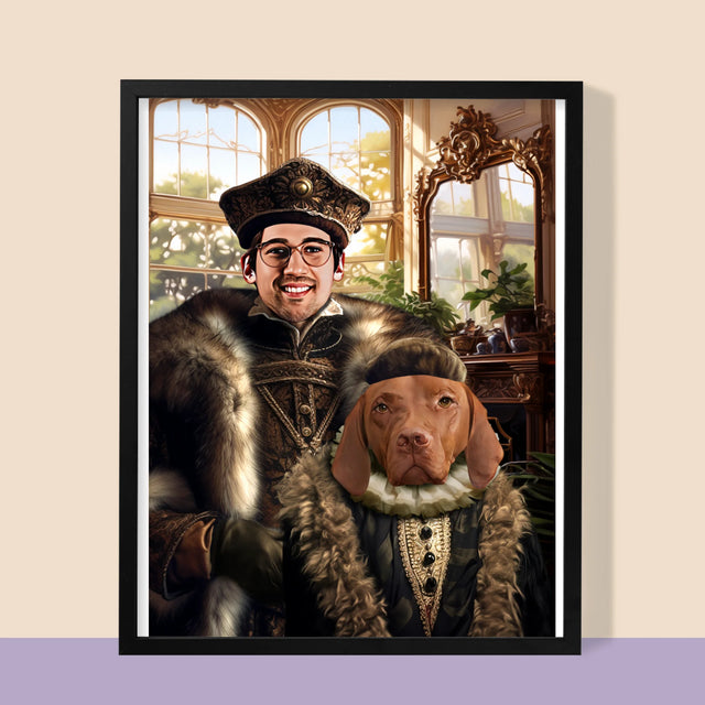 Koninklijk Portret: Adel Met Huisdier - Afdruk Met Frame 30X40 (Verticaal)