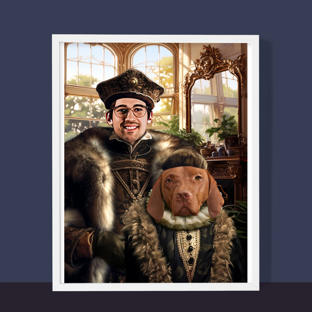 Koninklijk Portret: Adel Met Huisdier - Afdruk Met Frame 30X40 (Verticaal)