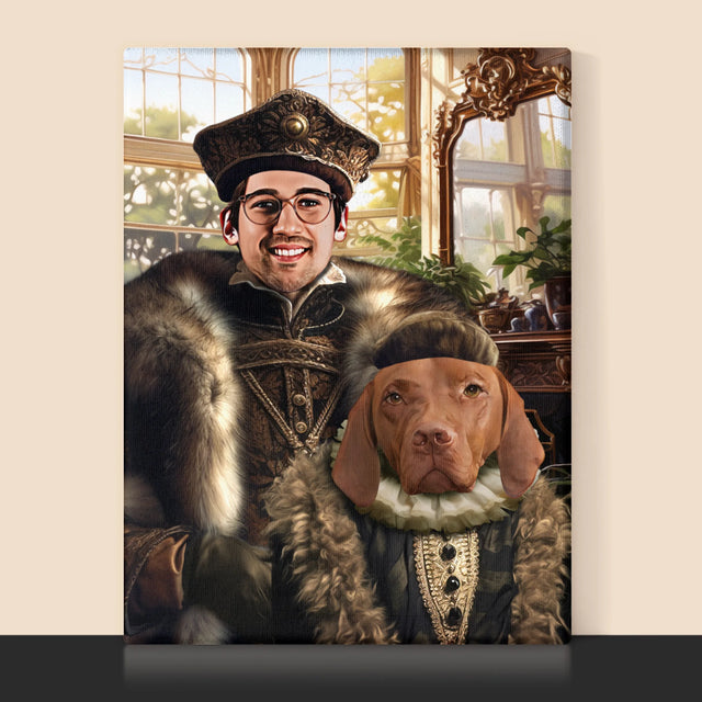 Koninklijk Portret: Adel Met Huisdier - Afdruk Met Frame 30X40 (Verticaal)