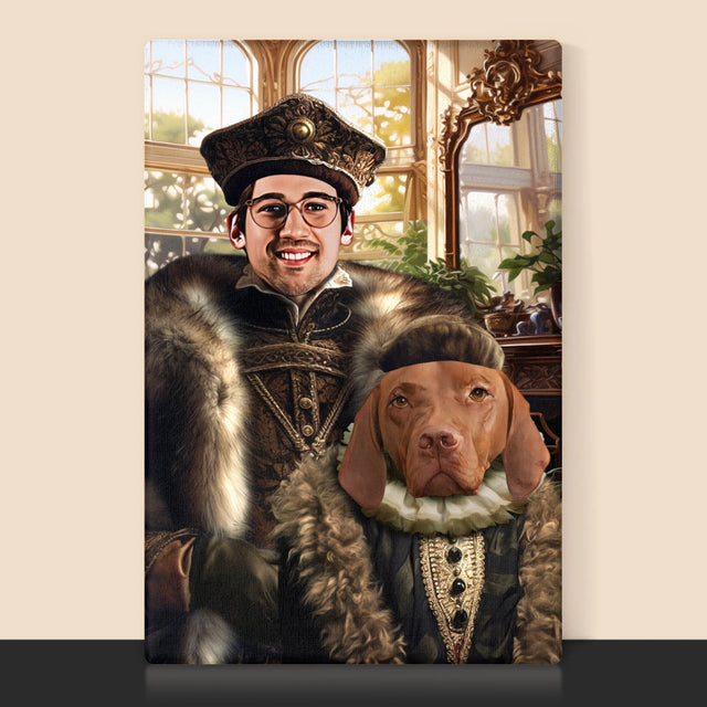 Koninklijk Portret: Adel Met Huisdier - Afdruk Met Frame 30X40 (Verticaal)