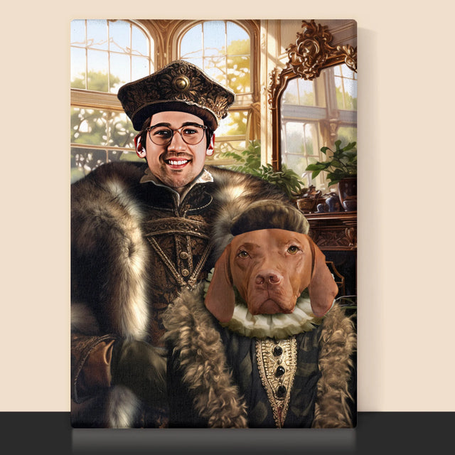 Koninklijk Portret: Adel Met Huisdier - Afdruk Met Frame 30X40 (Verticaal)