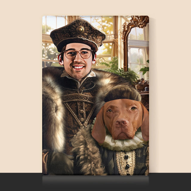 Koninklijk Portret: Adel Met Huisdier - Afdruk Met Frame 30X40 (Verticaal)