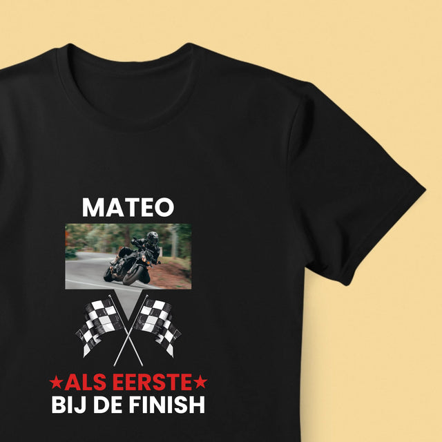Foto En Handtekening: Als Eerste Bij De Finish - T-Shirt Voor Heren