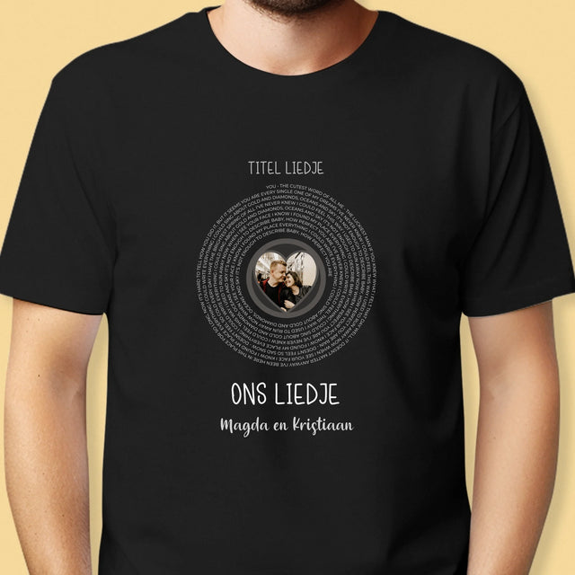 Foto En Handtekening: Ons Liedje Met Tekst - T-Shirt Voor Heren