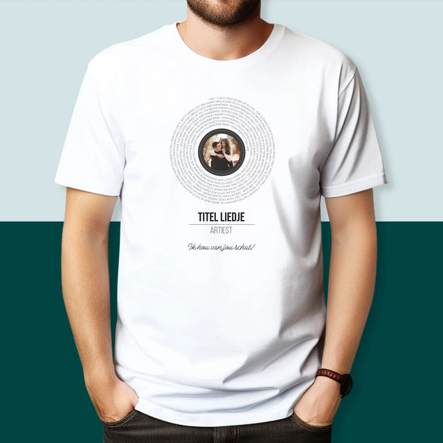 Foto En Handtekening: Songtekst Op Vinyl Lp - T-Shirt Voor Heren