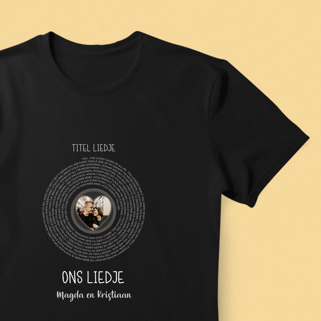 Foto En Handtekening: Ons Liedje Met Tekst - T-Shirt Voor Heren