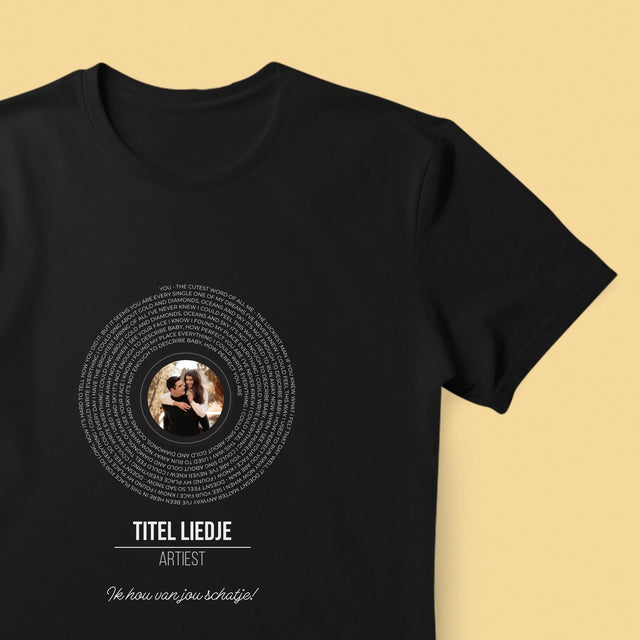 Foto En Handtekening: Songtekst Op Vinyl Lp - T-Shirt Voor Heren