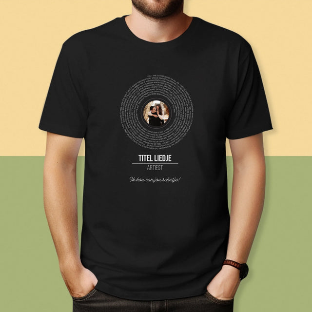 Foto En Handtekening: Songtekst Op Vinyl Lp - T-Shirt Voor Heren