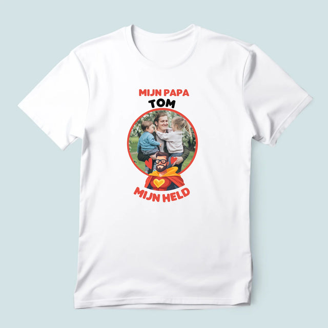 Foto En Handtekening: Papa, Mijn Held - T-Shirt Voor Heren
