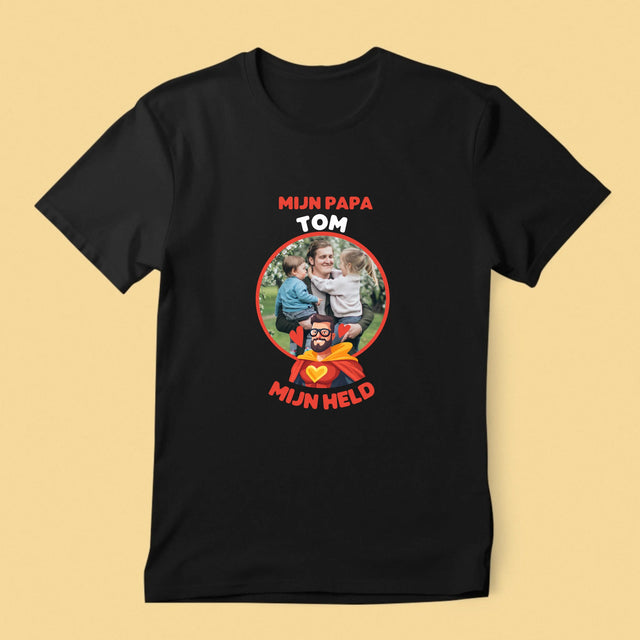 Foto En Handtekening: Papa, Mijn Held - T-Shirt Voor Heren