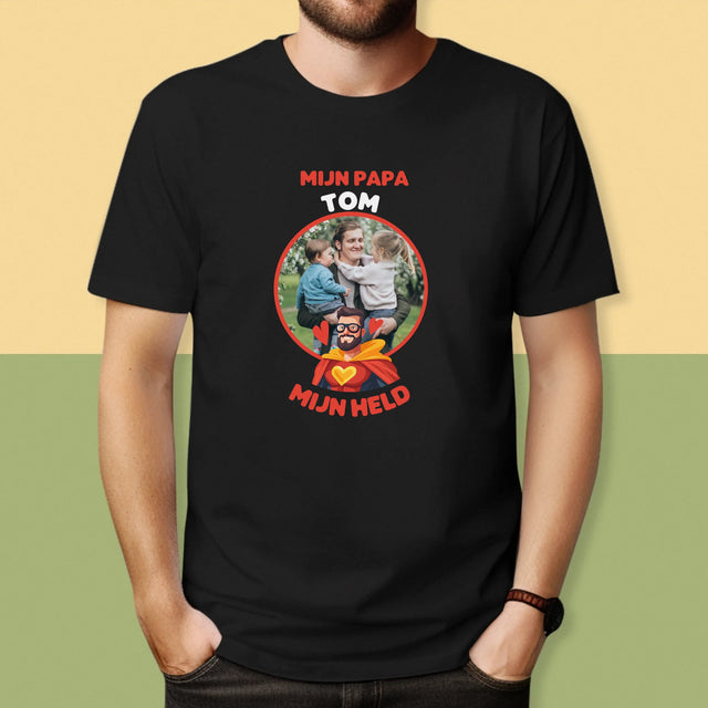Foto En Handtekening: Papa, Mijn Held - T-Shirt Voor Heren