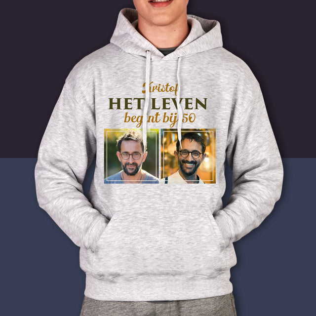 Fotocollage: Het Leven Begint Bij 50 - Herentrui Met Kap
