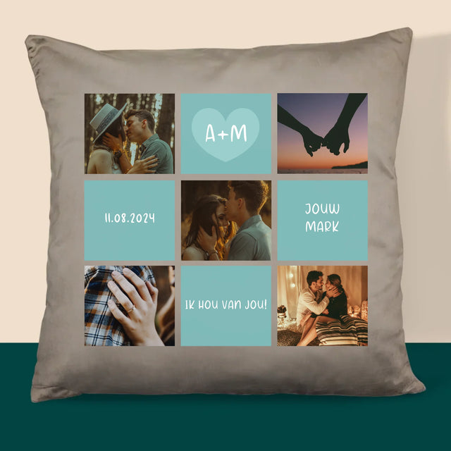 Fotocollage: Initialen Ik Hou Van Jou - Kussen (Monogram)