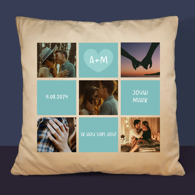 Fotocollage: Initialen Ik Hou Van Jou - Kussen (Monogram)