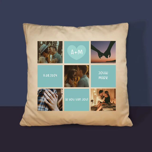 Fotocollage: Initialen Ik Hou Van Jou - Kussen (Monogram)