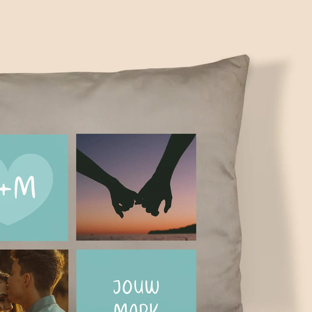 Fotocollage: Initialen Ik Hou Van Jou - Kussen (Monogram)