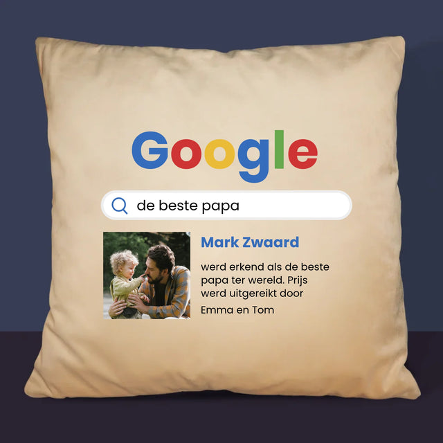 Foto En Handtekening: Beste Papa, Google-Score - Kussen (Monogram)