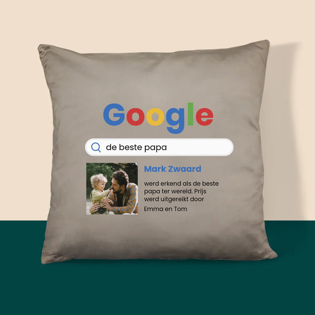 Foto En Handtekening: Beste Papa, Google-Score - Kussen (Monogram)