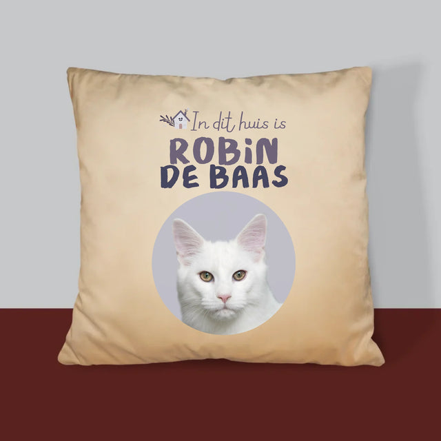 Foto En Handtekening: In Dit Huis Is Huisdier De Baas - Kussen (Monogram)