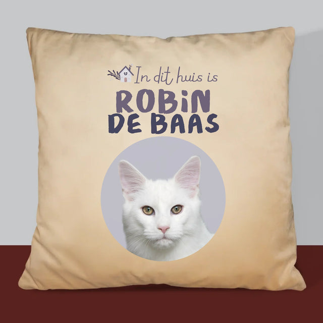 Foto En Handtekening: In Dit Huis Is Huisdier De Baas - Kussen (Monogram)