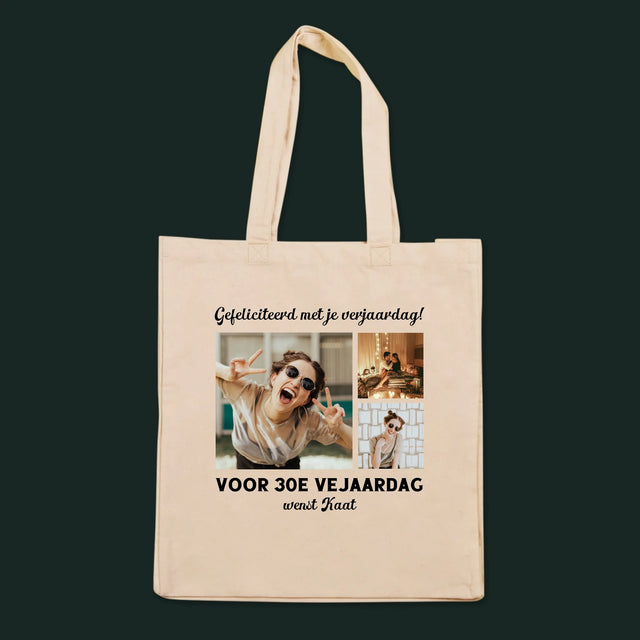 Fotocollage: Fotocollage Verjaardag - Canvas Tas