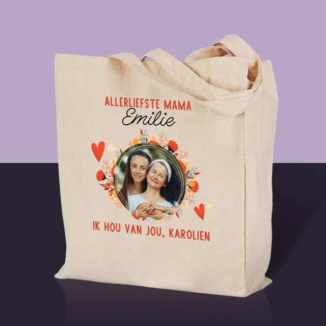 Foto En Handtekening: Allerliefste Mama - Canvas Tas